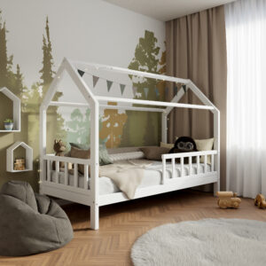 Кровать домик из массива дерева Housebed Deluxe 90×200 Белый лак