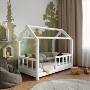 Кровать домик из массива дерева Housebed Deluxe 70×140 — Белый лак