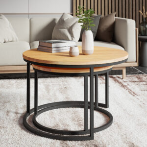 Coffee table made of oak, black frame – Natural