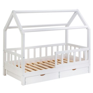 Solid wooden Housebed Deluxe 80×160, with drawers – White lacquer