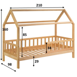 Кровать домик из массива дерева Housebed Deluxe 90×200 Натуральное лакированное