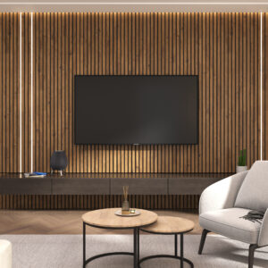 Acustic wall panel – 35mm slats – 240×60 – dark solid wood