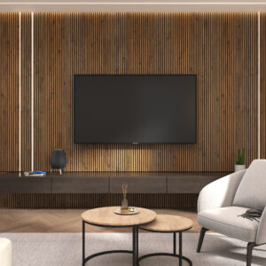 Acustic wall panel – 18mm slats – 240×60 – dark solid wood