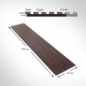 Acustic wall panel – 18mm slats – 240×60 – choco solid wood